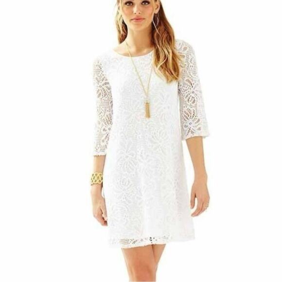 🆕 Lilly Pulitzer Foley Dress Womens Size XS Resort White Knit Lace Beachy NWT - Picture 15 of 16